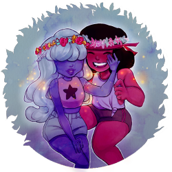 cyarindraws:  Two cuties with flower crowns.