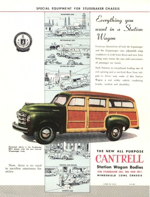 Cantrell built woody wagons on Studebaker’s light duty trucks during the 40’s and 50’s. It is not kn