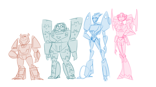 kitkaters:Intel bots lineup (they’re all fuckin adorable?) with added shockblurr + cliffjumper awk