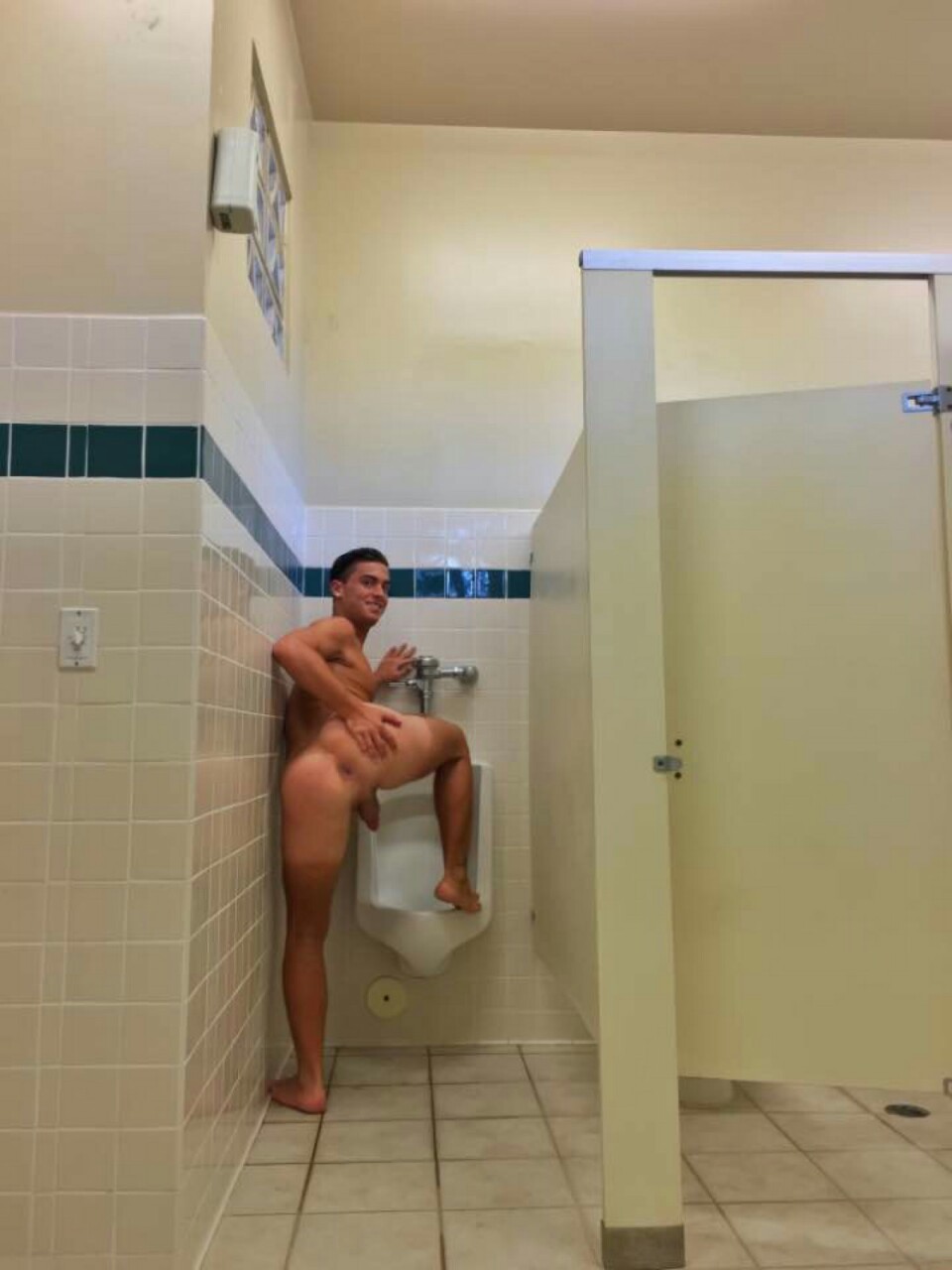 sexysubdad:  When using a public urinal, a sub should drop its pants entirely, or