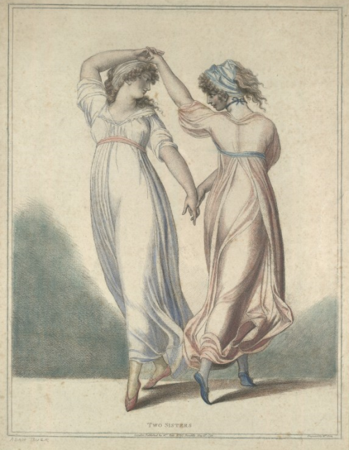 Adam Buck  -  Two Sisters,  1796 Irish, 1759-1833 Stripple engraving with some hand colouring