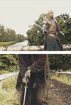 avorpalsword-deactivated2021022:   Steel met steel with a ringing, bone-jarring clang. Somehow Brienne had gotten her own blade out in time. Jaime laughed. “Very good, wench.” “Give me the sword, Kingslayer.”  “Oh, I will.” He sprang to his