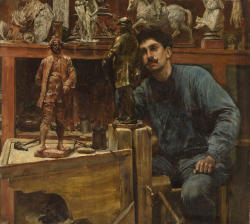 Charles Frederic Ulrich (1858-1908) “Sculptor In Studio”, Oil On Cradled Panel