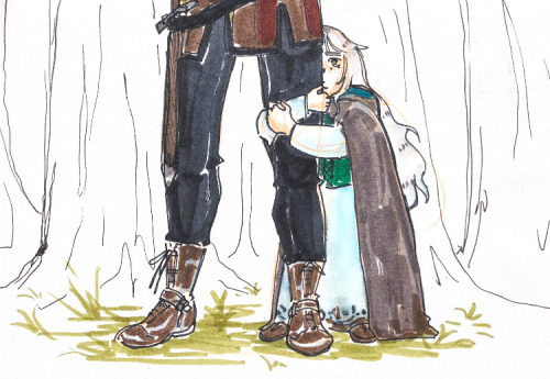 A Rare Sight! A Traditional Piece Of A Tiny Ciri Hiding Behind Geralt's Leg.