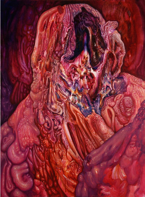 asylum-art:   Gerald Collins  Gerald Collings‘ paintings are  a perfect mix between Francis Bacon and your local butcher shop. These layered paintings look like they have been to hell and back. With images of skinned faces, torn apart rib cages, and