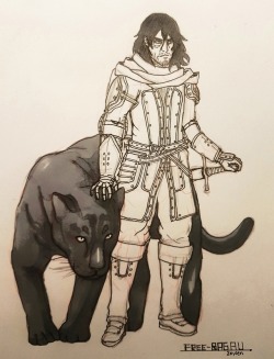 zeyien: Aizawa week  Day 7: Free  Since the last day its free i really want to make this one about the medieval rpg? of BNHA and of course with the panther since its only a bigger cat and aizawa loves cats I tried to color it but take me a looong time