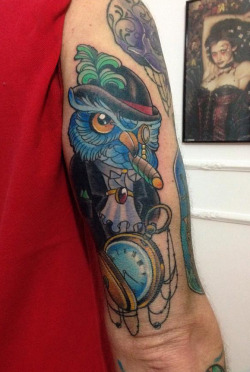 fuckyeahtattoos:  Gentleman owl tattoo done by Marco Pepe Encre Tattoo Naples Italy Instagram @marcoencre