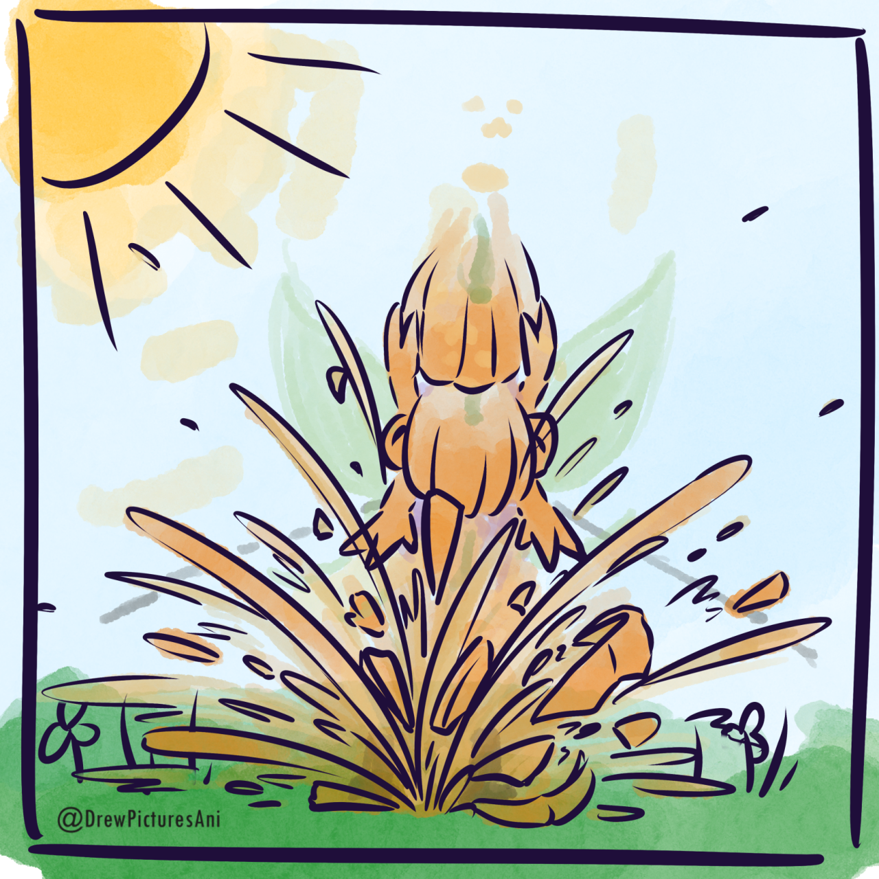 Panel 10. The faerie slams their pumpkin head downwards, smashing it wildly against the ground. We see an action frame as the pumpkin explodes in the impact.