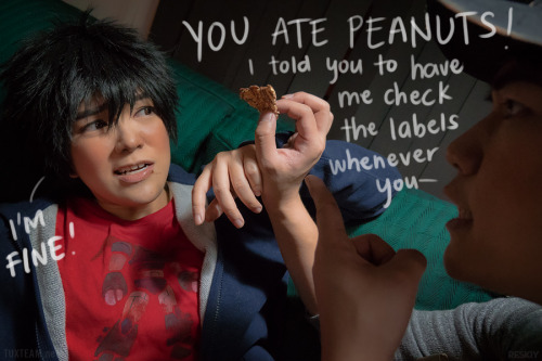 amgodfrey88:  behindinfinity:  We like to think that something like this led to Tadashi programming allergy precautions into Baymax. (•–•) Big Hero 6Hiro and Tadashi cosplay by Jin (me) and Miguel | photos by Reskiy More of our BH6 photos: [✖] 