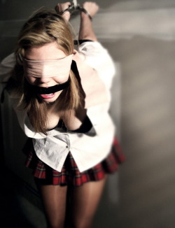 dare-master:  Schoolgirl costume, bound,