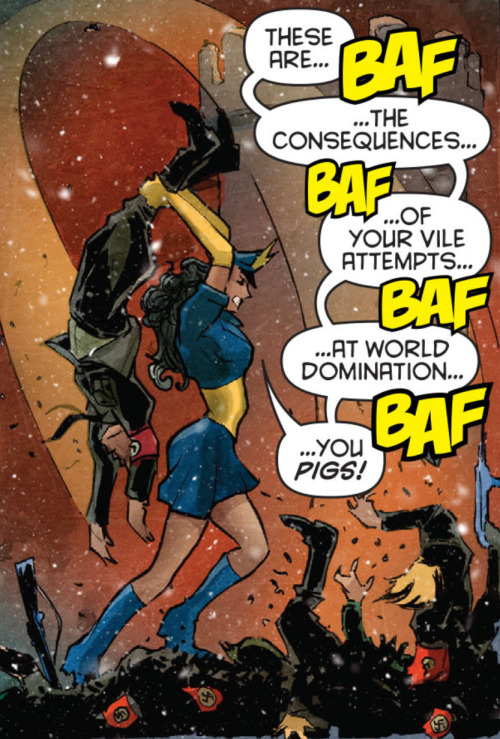 why-i-love-comics:  Big Barda beating nazis to death with another nazi in Harley’s Little Black Book #4 - “Where Bombshells Dare!” (2016) written by Amanda Conner & Jimmy Palmiottiart by Billy Tucci, Joseph Michael Linsner, Flaviano, & Paul