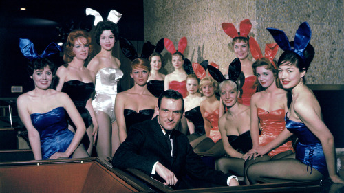 Hugh Hefner and Playboy Bunnies / at the Chicago Playboy Club, 1960.