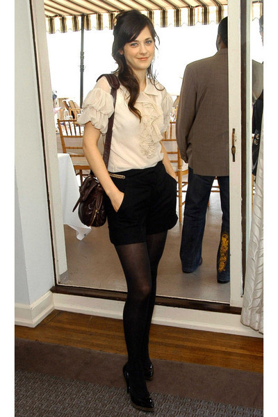 celebsinpantyhose:Cutie Zooey Deschanel in black pantyhose