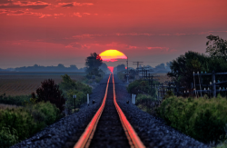 sixpenceee:Sun reflecting of the railroad