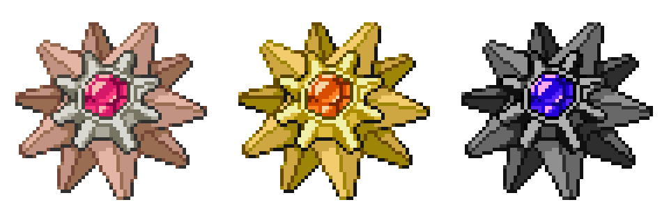 blackabsol:  Starmie Birthstones  January: Garnet in Black Gold  | February: Amethyst