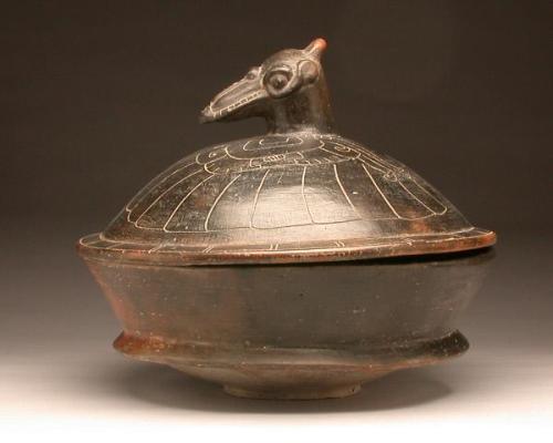tlatollotl:Covered Dish in the Form of a BirdDate: 350-500Origin: Guatemala, LowlandsProvenience unk