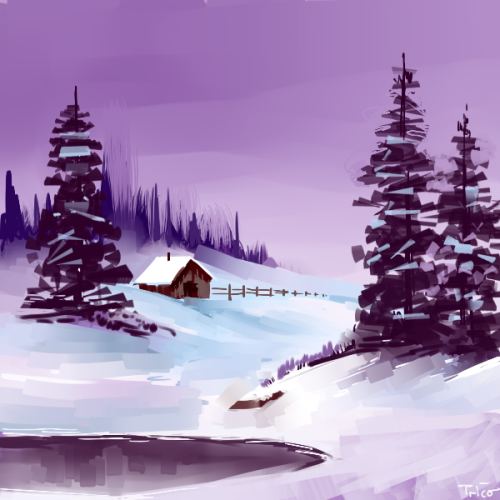 tricotee:  watched some episodes of bob ross and tried to follow along digitally. it was fun! 