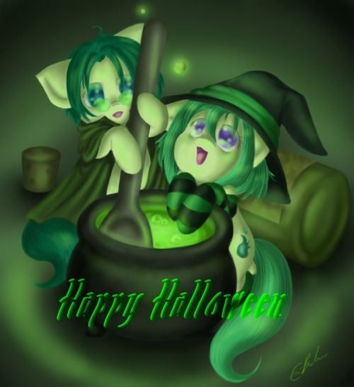 spectralpony:  “Double double, toil and trouble;The spoon will stir, and- Oh! Look! A bubble~! <3”Happy Halloween, everyone!  <3!