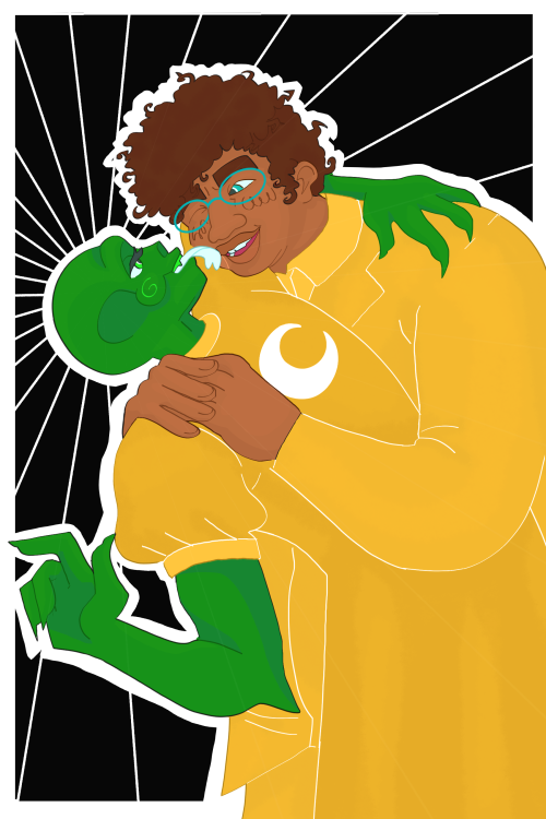[image description: a digital drawing of jane and calliope from homestuck. they’re wearing prospit y