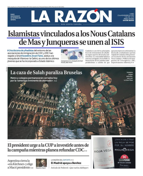 hoynofollo:  lapalomafolladora:   El independentismo catalán es ISIS.La Razón ha vuelto a hacerlo.   Porque relacionar “"los enemigos de España”“ con ETA es ya muy mainstream.