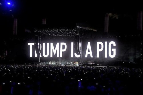 obama-biden-memes:Roger Waters of Pink Floyd began his American tour with this