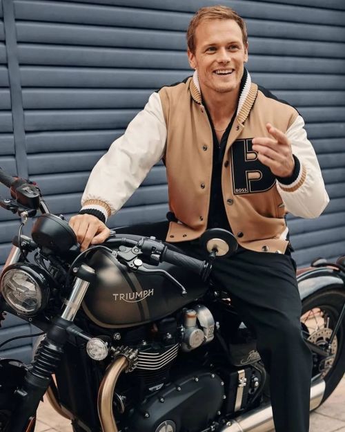 #Repost from @samheughan . @thegentsjournal shoot with the good stuff! ​ ​Bike @triumphuk Bobber; @b