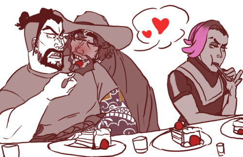 ludwigplayingthetrombone: hanzo buys a cake for him n his bf, gets plastered, and drunk facetimes ge