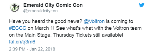 vld-news:TwitterTickets for Thursday are available still available on the ECCC website.I interrupt t