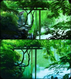 sixpenceee: Scenes in anime vs. real life. The attention to detail is amazing! This comes from Garden of Words. 