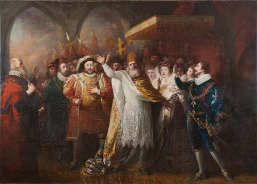 Henry VIII, Act V, Scene IV, The Christening of Princess Elizabeth by Matthew William Peters (c. 178