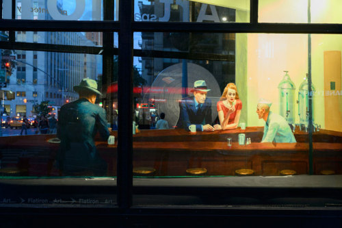 let-s-build-a-home:  Edward Hopper’s Nighthawks recreated as 3D pop-up installation by Whitney Museum of American Art in the Flatiron building’s prow via designboom 