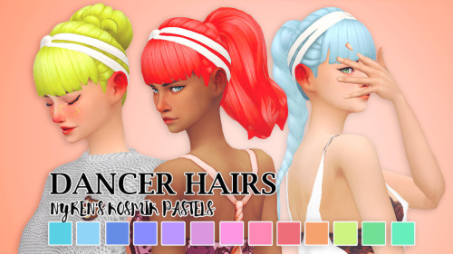 pxelpink:  simlaughlove’s dancer hairs recolored! meshes are NOT included, download them&