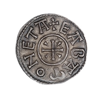 artofthedarkages:An Jutish penny with a bust of King Cuthred of Kent modeled on Late Roman portraitu