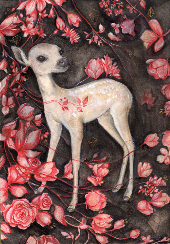 rfmmsd:Artist:Marjolein Caljouw“My Dearest Deer”Acrylics, Oil and Gold Paint