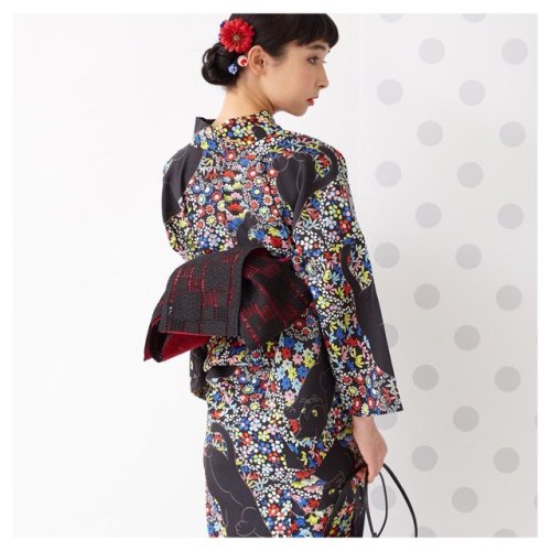 Mille fleurs and cats, delicate kimono by Furifu