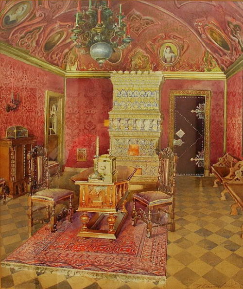 lesyoussoupoff:Watercolors of the interiors of the Youssoupoff’s palace in Moscow.  