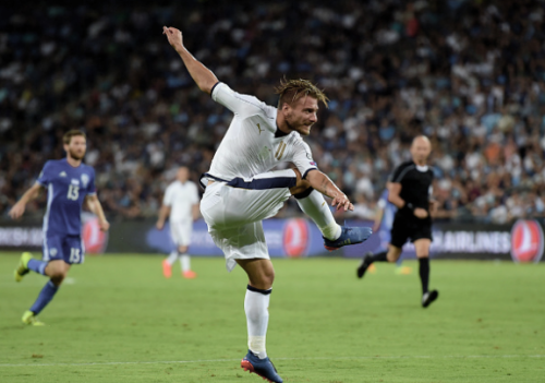 Ciro Immobile scores the third goal for Italy against Israel