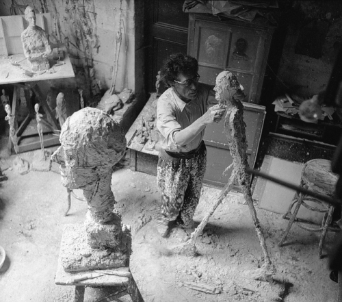 gallowhill:Alberto Giacometti working on the plaster sculpture for “L'homme qui marche” (“The Walkin