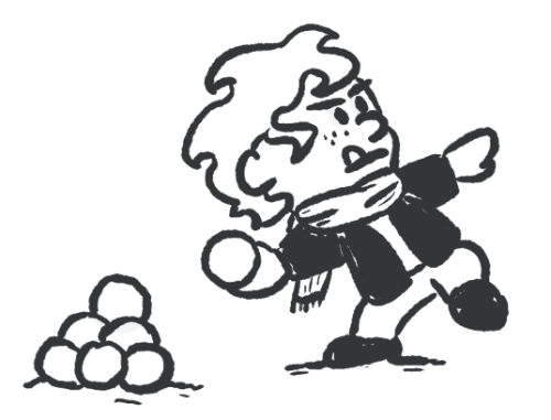 [ID: A Scene Of Four Kids Drawn In A Calvin And Hobbes Style, Playing In The Snow. On The Far Left, A