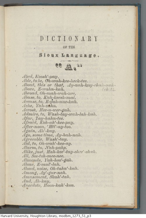 Hyer, J. K. (Joseph Keyes), -1882. Dictionary of the Sioux language. [Fort Laramie, Dakota], [1866]1