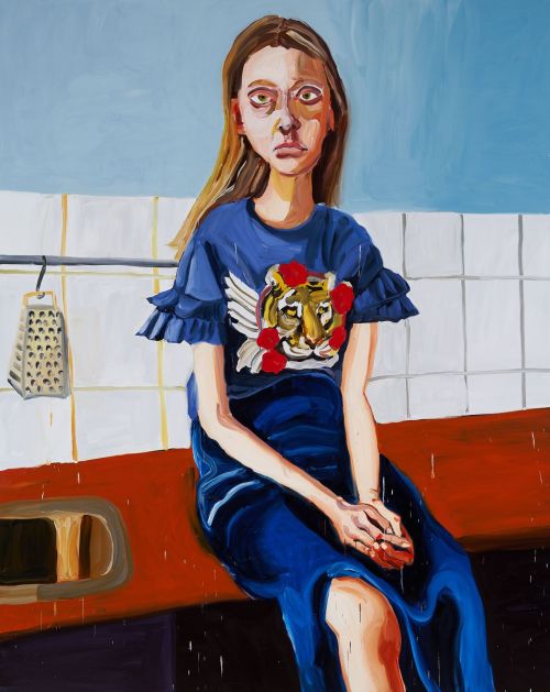 Girl in the Kitchen  -   Jenni Hiltunen , 2019.Finnish, b.1981-oil on canvas, 250 cm x 200 cm