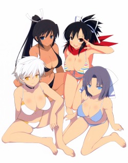 yaegashi nan senran kagura asuka (senran kagura) homura (senran kagura) miyabi (senran kagura) yumi (senran kagura) bikini cleavage feet swimsuits tan lines | #288985 | yande.re