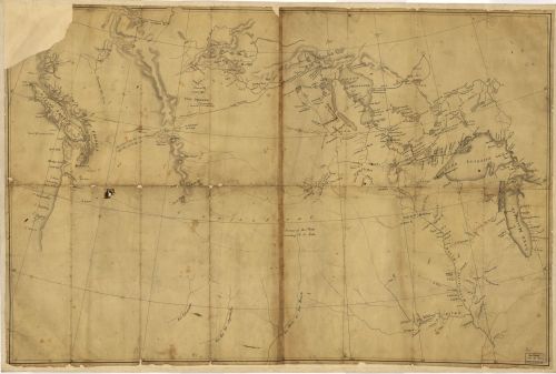 A map from the Lewis and Clark expedition, 1803. Lewis’ annotations can be seen in brown ink near th