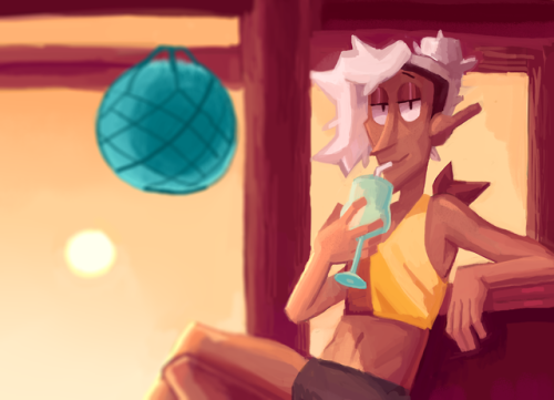 adventuresloane: najsigt: take a fucking sip babes [ID: A digital painting of Taako, an elf with bro