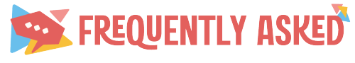 ALT TEXT: "FREQUENTLY ASKED" in dark pink text.
Header features a darker pink speech bubble adorned with bright blue, yellow, and pink triangles. At the very corner are more triangles of the same colour palette.