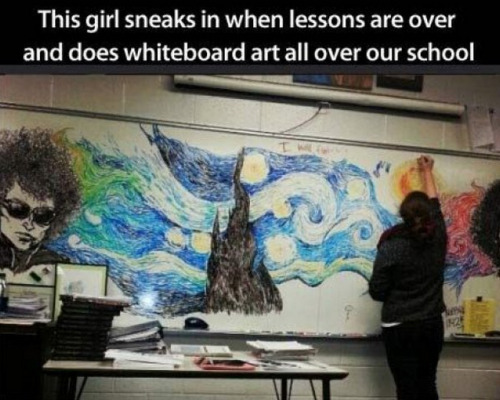 collegehumor:  Girl Creates Impressive Dry Erase Board Art DO NOT ERASE. 