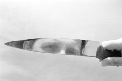 thegreatinthesmall:   Peter Weibel Self Portrait (original title: Knife as a Mirror), 1975  