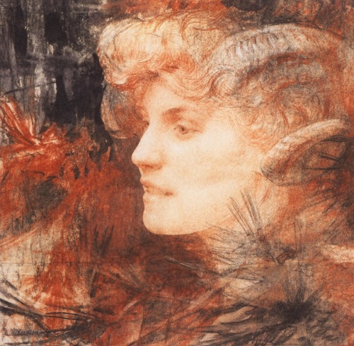 symbolisme:«Faunesse» (1907) Edgar Maxence (Français). Crayon sur papier.