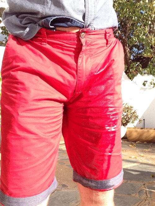 sabound2bfun:  Oh dear, I wet my new red shorts… 