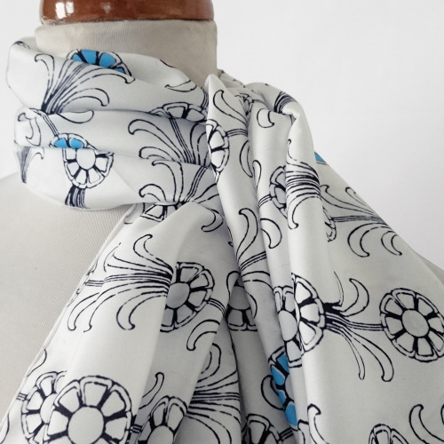 Ribbon pattern with flowers (rosettes) and leaves, Scarf, Foulard, Neckwear, Indelible Printed Handm